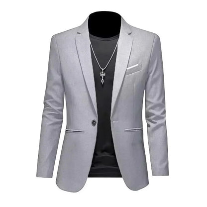 Men’s Casual Business Slim Fit Suit Jacket — Trendy Autumn Single-Button Formal Blouse, Non-Iron Solid Color