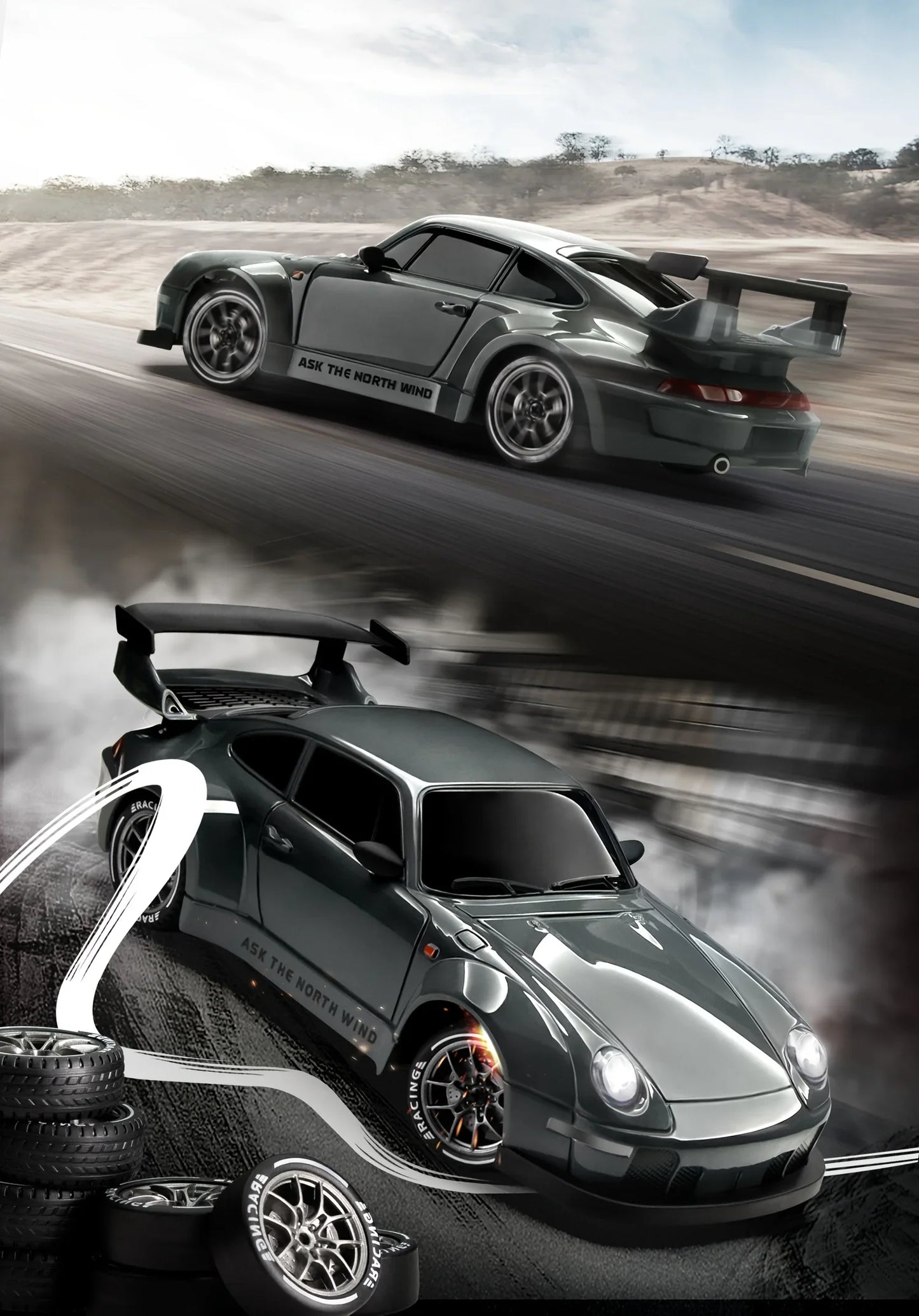 1:24 RC Drift Car — 4WD High-Speed Remote Control Sport Car with LED Lights & Extra Drifting Tire, Kids & Adult Gift