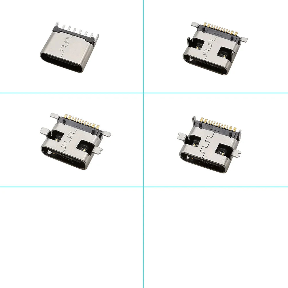 100Pcs Type-C USB Female Charging Socket Connector – 6Pin & 16Pin PCB Soldering DIY Repair Adapter