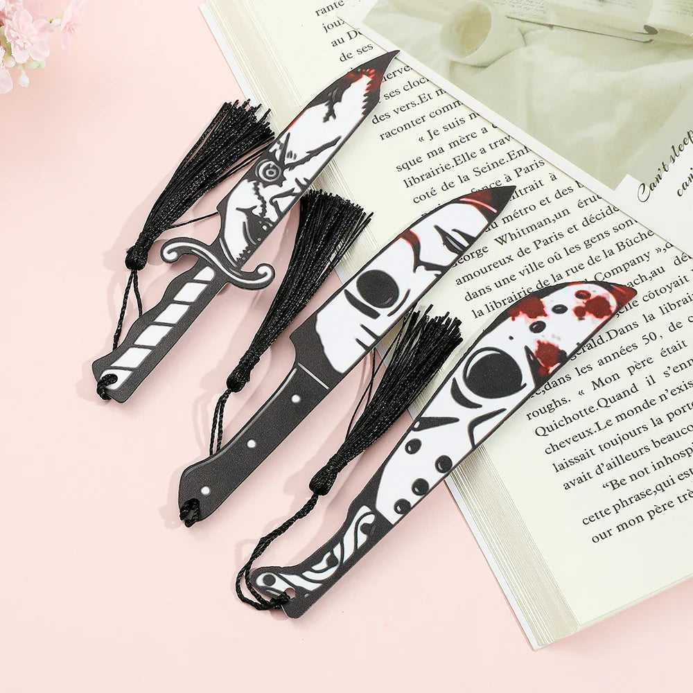 Horror Movie Fan Bookmark — Knife-Shaped Acrylic Bookmark with Tassel for Study & Reading