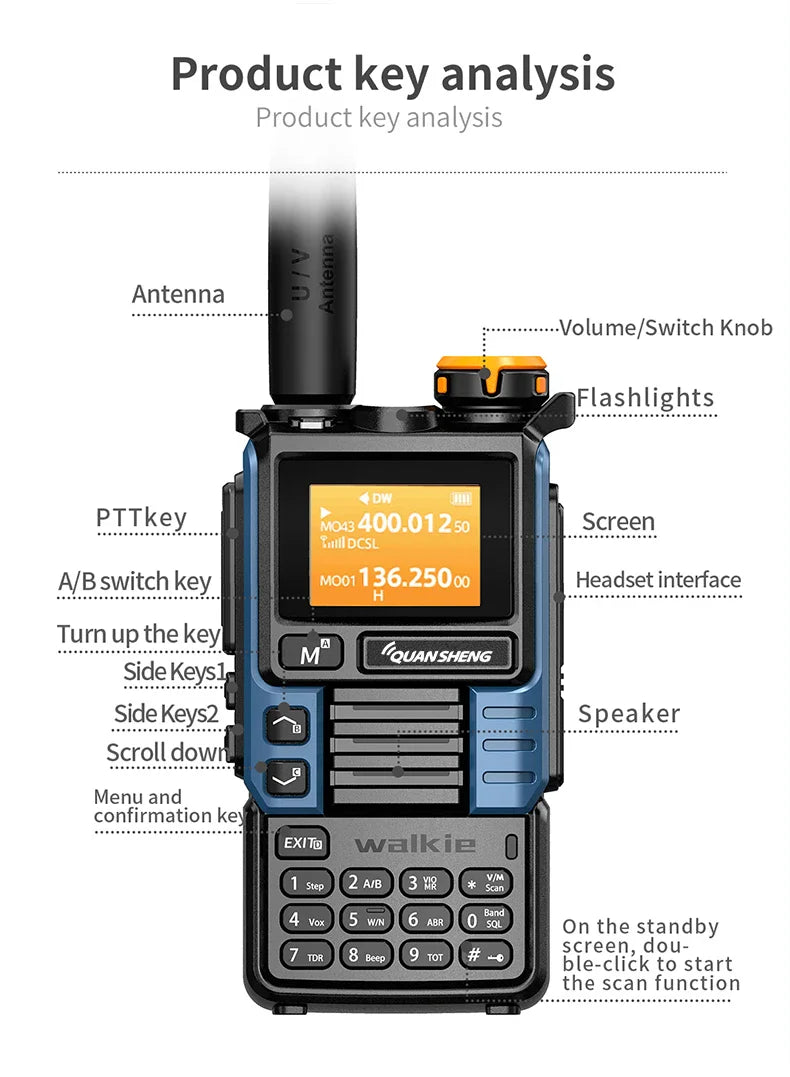 Quansheng UV-K6 Upgrade UV-K5 Interphone – 5W Air Band Radio, UHF/VHF, DTMF, FM Scrambler, NOAA Wireless Frequency with Type-C Charging
