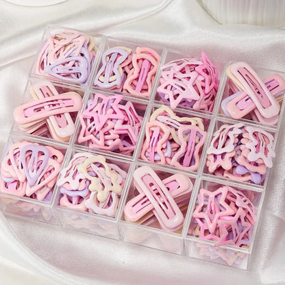 Light Pink Girls’ Hair Clips - Heart & Bow-Shaped Mixed Pack, 10–30 Pieces