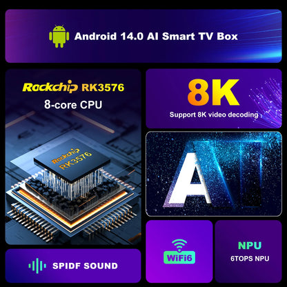 H96 MAX M9 AI Android 14 TV Box, 8-Core Rockchip RK3576, Wifi6, BT5.4, 4GB/64GB & 8GB/128GB, 8K 120fps Streaming, 1000M LAN