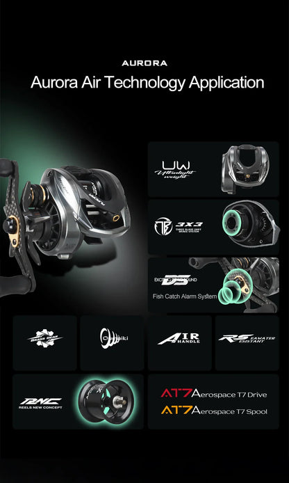 Histar Aurora AIR BFS Baitcasting Reel – Light Lure AT7 Aluminum Spool, 115G UL, 3D Dynamic Magnetic Braking System