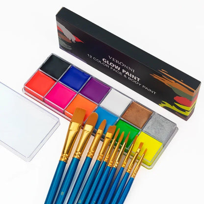 20-Color Face & Body Oil Paint – Non-Toxic Pigment for Kids, Flash Tattoos, Halloween & Cosplay Art with Brush
