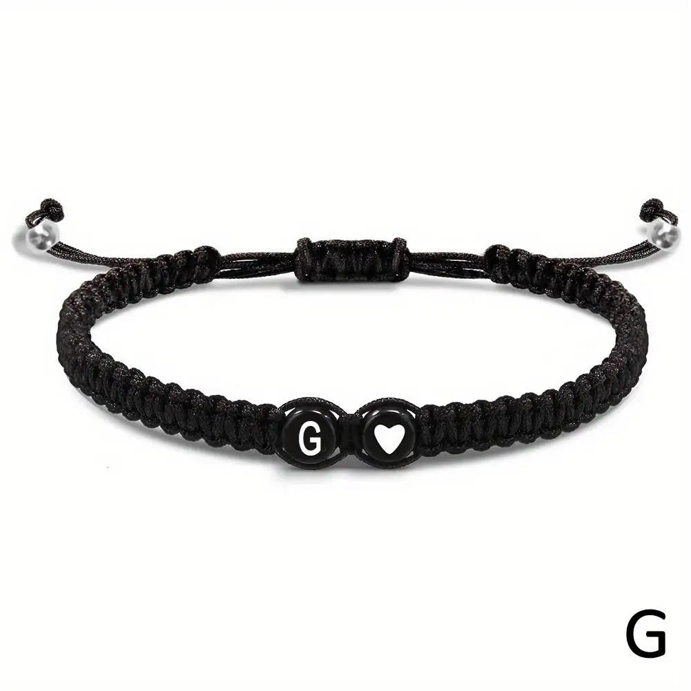A-Z Initial Heart Bracelet - Handmade Adjustable Braided Name Jewelry Gift for Women & Men