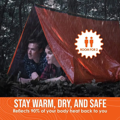 2-Person Emergency Survival Shelter Kit: Mylar Tube Tent Sleeping Bag - Waterproof Outdoor SOS Thermal Blanket - Reusable, Essential for Safety