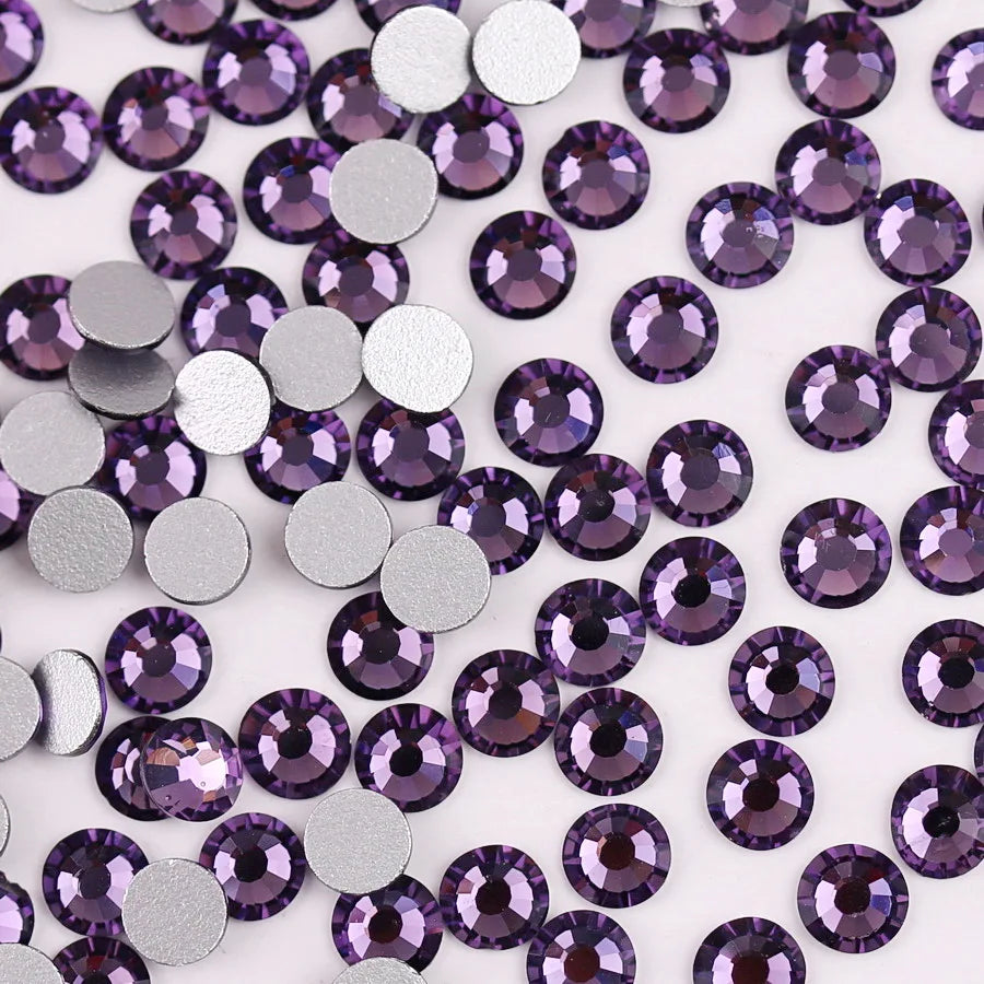 Glass Crystal Flatback Rhinestones Set SS6–SS30 – Non-Hotfix Round Glue-On Gems for Nail Art, DIY Crafts & Jewelry Decoration