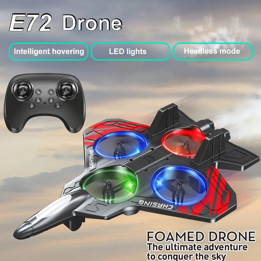 E72 Foam Stunt Aircraft Drone – High-Performance 360° Flip UAV with LED Lights, Fixed Height Hover Remote Control Fighter Toy