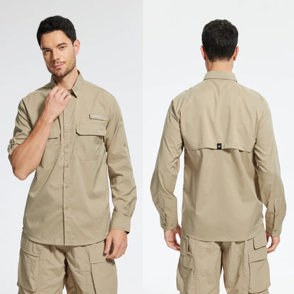 Men’s UPF 50+ Fishing Shirt - Lightweight Long Sleeve Tactical Button Down with Breathable Mesh Back