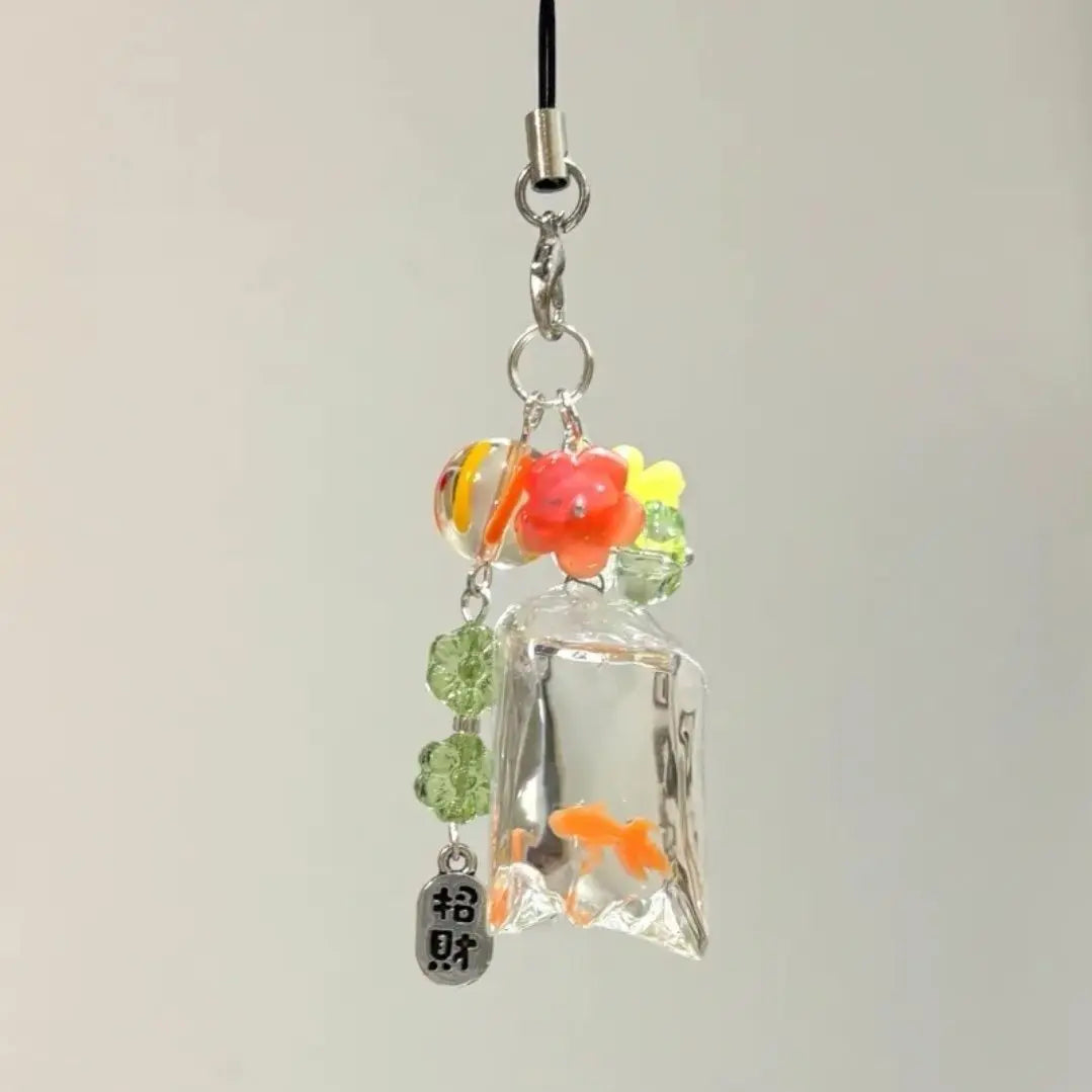 Cute Fish Phone Charm Pendant — Colorful Lucky Case Accessory for iPhone 15, CCD Camera, Schoolbag DIY, Korean Flower Bead Customizable