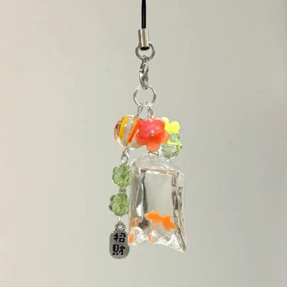 Cute Fish Phone Charm Pendant — Colorful Lucky Case Accessory for iPhone 15, CCD Camera, Schoolbag DIY, Korean Flower Bead Customizable
