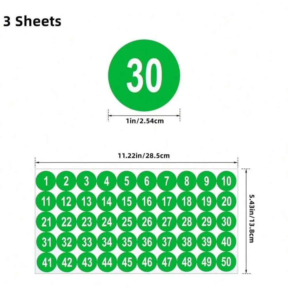1-Inch Waterproof Number Stickers 1-50 – Self-Adhesive Vinyl Consecutive Decals for Crafts, Parties & Organization