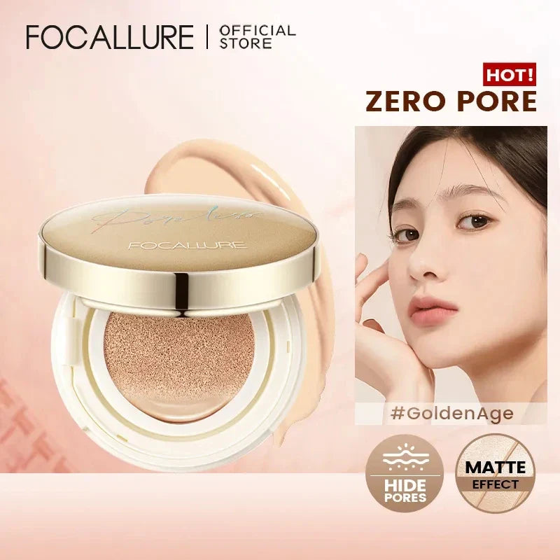 FOCALLURE Air Cushion BB Cream – Poreless, Waterproof, Long-Lasting Matte Foundation & Brightening Concealer with Puff