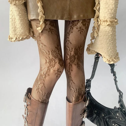 Women’s Lace Floral Thigh High Tights - 2025 Sexy Mesh Fishnet Stockings Lingerie Hosiery Pantyhose