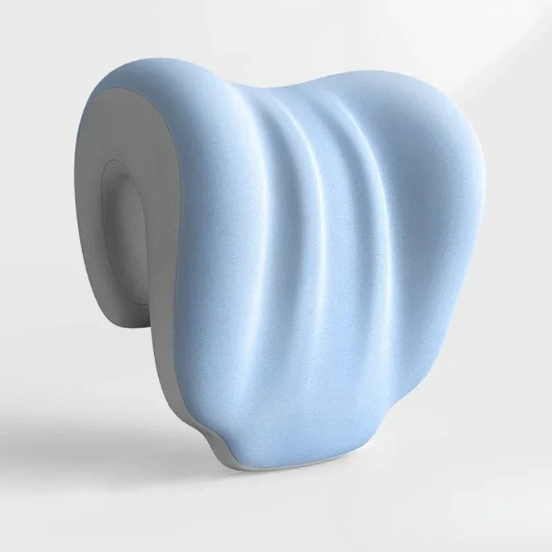 Ergonomic Office Nap Pillow – Portable Light Blue Neck Support Cushion with Adjustable Strap for Supine & Natural Sleep