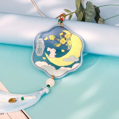 Handmade Embroidered Amulet DIY Kit – Easy Needlework Sewing & Car Pendant Needlepoint for Beginners