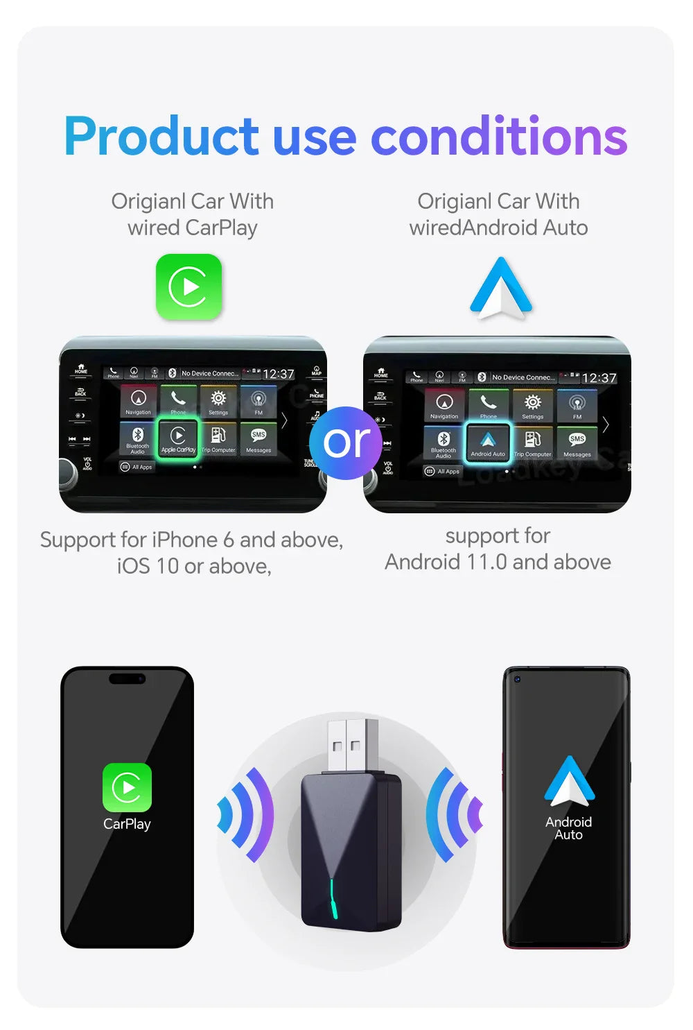 2025 2 in 1 Wireless CarPlay & Android Auto Adapter – Plug & Play USB for Mazda, Haval, Kia, Volvo, Audi, VW