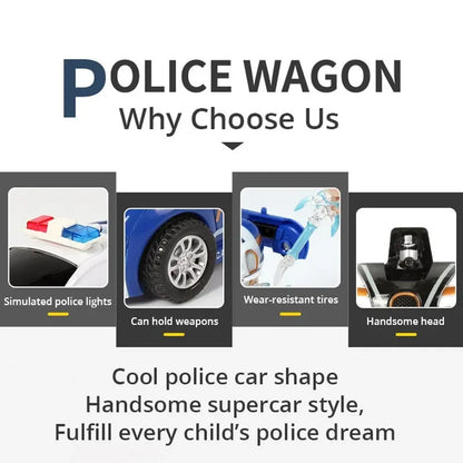 Blue Children's Police Car Toy – One-Button Deformation Car, Inertia Impact for Boys