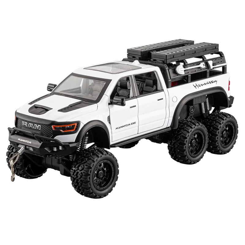 1:24 Dodge Mammoth RAM 1000 TRX 6x6 Diecast Model Car – Metal Alloy Toy with Lights for Kids & Collectors Gift