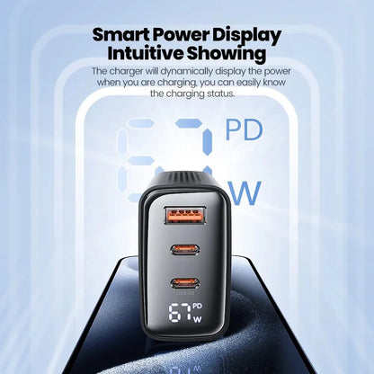 Toocki 67W GaN USB-C Charger — Digital Display Quick Charge PD PPS QC4.0 for MacBook, Laptop, iPad, iPhone 15/14