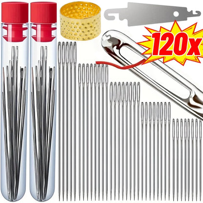 Stainless Steel Sewing Needle Set with Threader – Embroidery & DIY Household Sewing Tools for Apparel, Craft & Repair Use