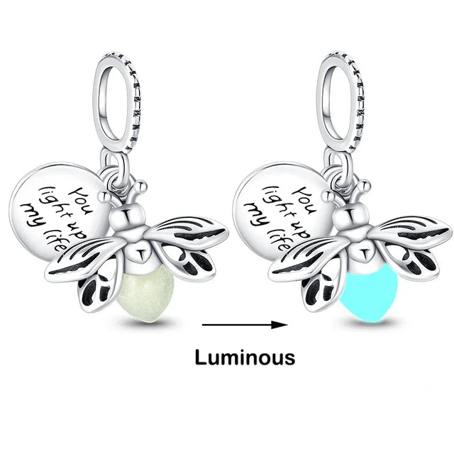 Chameleon Luminous Firefly & Butterfly Silver-Plated Charms - 925 Silver for DIY Bracelet Jewelry Making