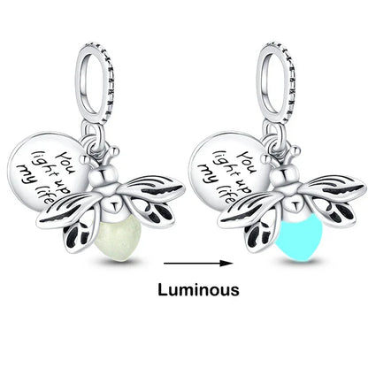 Chameleon Luminous Firefly & Butterfly Silver-Plated Charms - 925 Silver for DIY Bracelet Jewelry Making