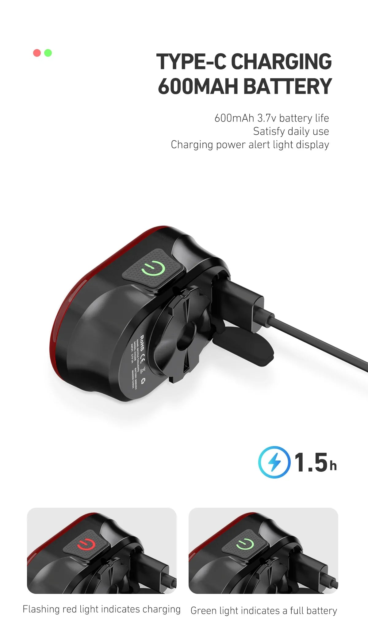 CYCLAMI CY300T Smart Bicycle Brake Sensing Light — Waterproof Front & Rear MTB Road Bike Light Accessory