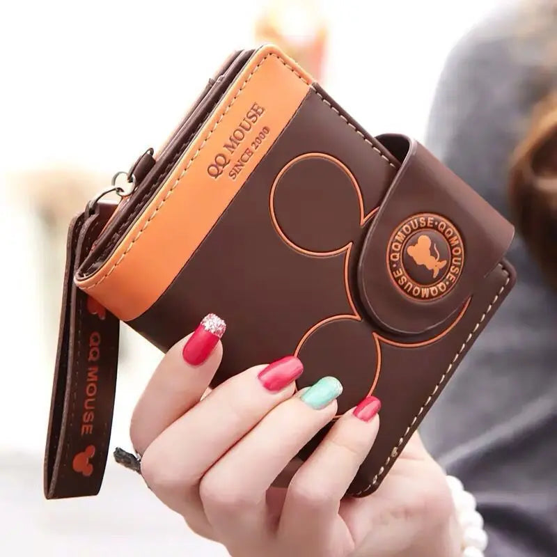 Explosion-Style Women’s Short Wallet — Korean PU Leather Cute Cartoon Zipper Purse, Multi-Card Folding Daily Pocket Wallet for Students