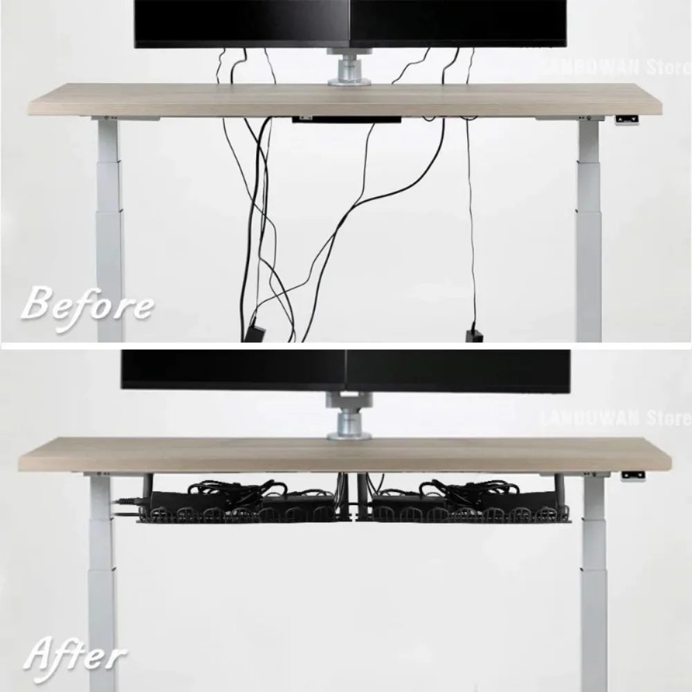 Under-Desk Cable Management Tray – Power Strip & Wire Organizer Rack for Office and Living Room
