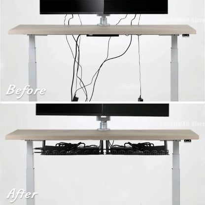 Under-Desk Cable Management Tray – Power Strip & Wire Organizer Rack for Office and Living Room