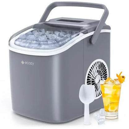 Ecozy Portable Countertop Ice Maker - Makes 9 Ice Cubes in 6 Minutes, Includes Ice Bags, Scoop & Basket for Kitchen