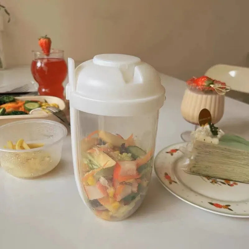 1PC Salad Cups - Plastic Healthy Salad Containers with Forks and Dressing Holder - Kitchen Supplies