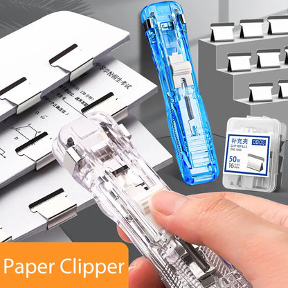 Mini Traceless Reusable Hand Clamp Stapler – Paper Binder & Book File Binding Tool for Office, School & Student Supplies