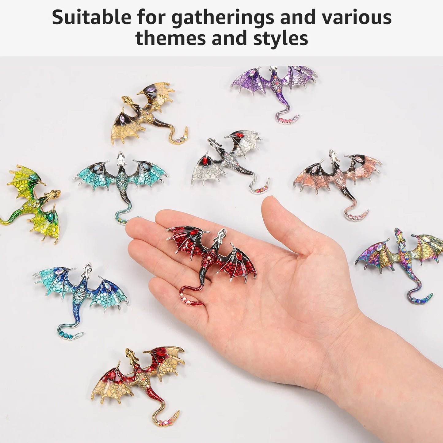 10-Piece Flying Dragon Enamel Brooch Set - Vintage Alloy Dragon Pins for Jewelry & Necklaces