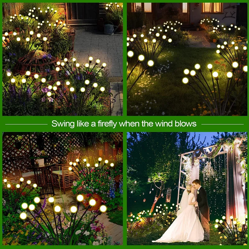 12-Pack Waterproof Outdoor LED Solar Firefly Lights - Starburst Design for Lawn, Garden Path, Landscape Decoration