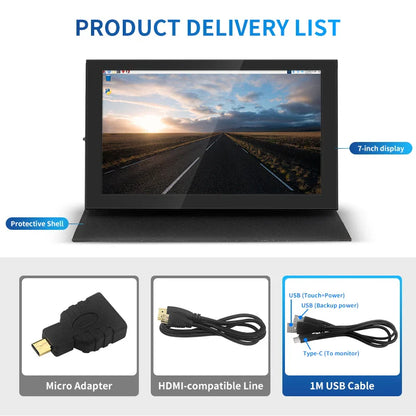 7 Inch IPS LCD Touch Screen – Mini HDMI-Compatible Display for Raspberry Pi 5/4, Windows PC, Game Console with Case Holder