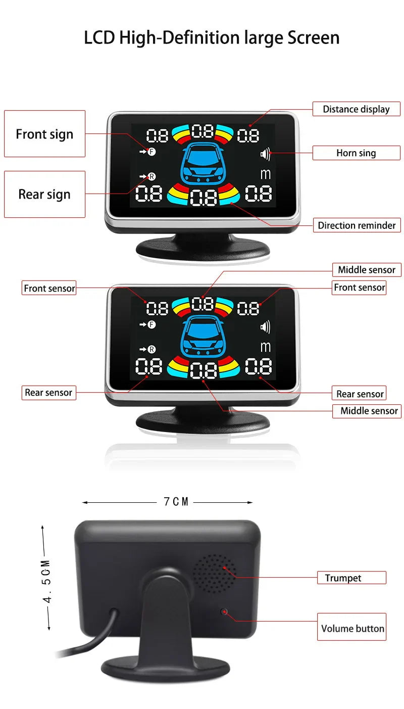 8-Channel Car Parking Sensor – Parktronic Reverse Backup Radar, Rear Auto Detector with Buzzer Assistance Kit