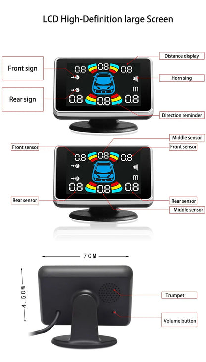 8-Channel Car Parking Sensor – Parktronic Reverse Backup Radar, Rear Auto Detector with Buzzer Assistance Kit
