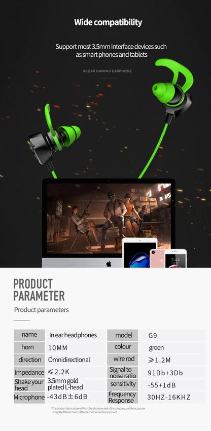 ESports Gaming Earbuds with Microphone - Noise Cancelling Wired Headset for Mobile & PC, PUBG Compatible