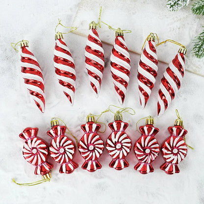 6PCS Christmas Candy Cane & Lollipop Hanging Ornaments – Festive Tree Pendants for Home Holiday Decor