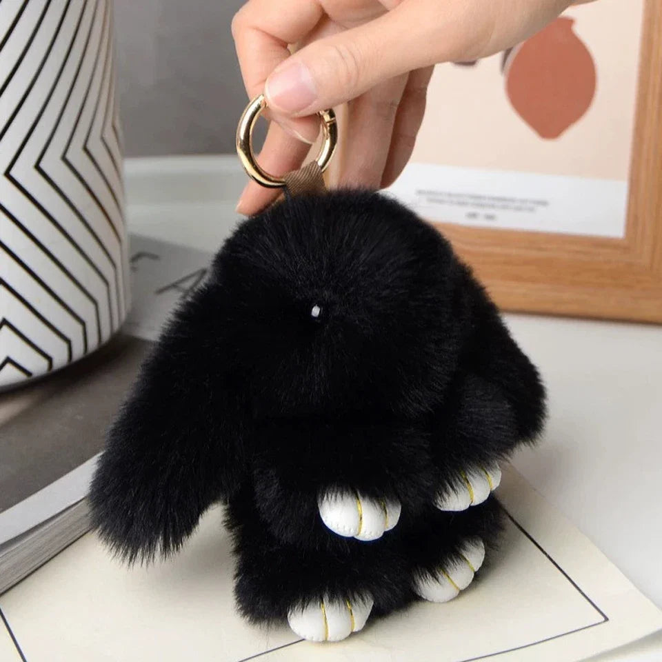 Fluffy Rabbit Fur Pom Pom Keychain - Soft Bunny Bag Charm & Cute Accessory Gift for Girls