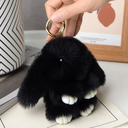 Fluffy Rabbit Fur Pom Pom Keychain - Soft Bunny Bag Charm & Cute Accessory Gift for Girls