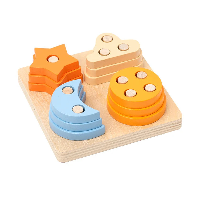 Montessori Wooden Building Blocks – Early Learning Educational Color & Shape Puzzle Toys for Kids