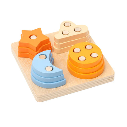 Montessori Wooden Building Blocks – Early Learning Educational Color & Shape Puzzle Toys for Kids