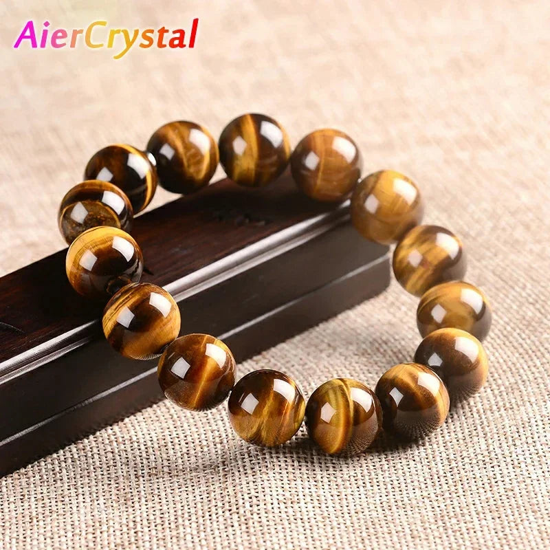 Fashion Tiger Eye Bracelet for Men and Women - Natural Stone Jewelry with Healing Buddha, Elastic Rope Crystal Bead Bracelet for Couples