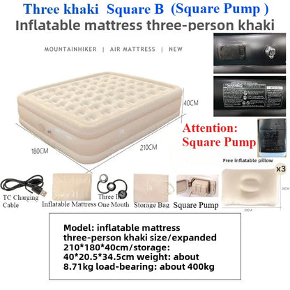 MOUNTAINHIKER 2025 Inflatable Air Mattress – PVC Camping Bed Mat for 1-3 Persons, Built-in Pump Glamping Sleeping Mat
