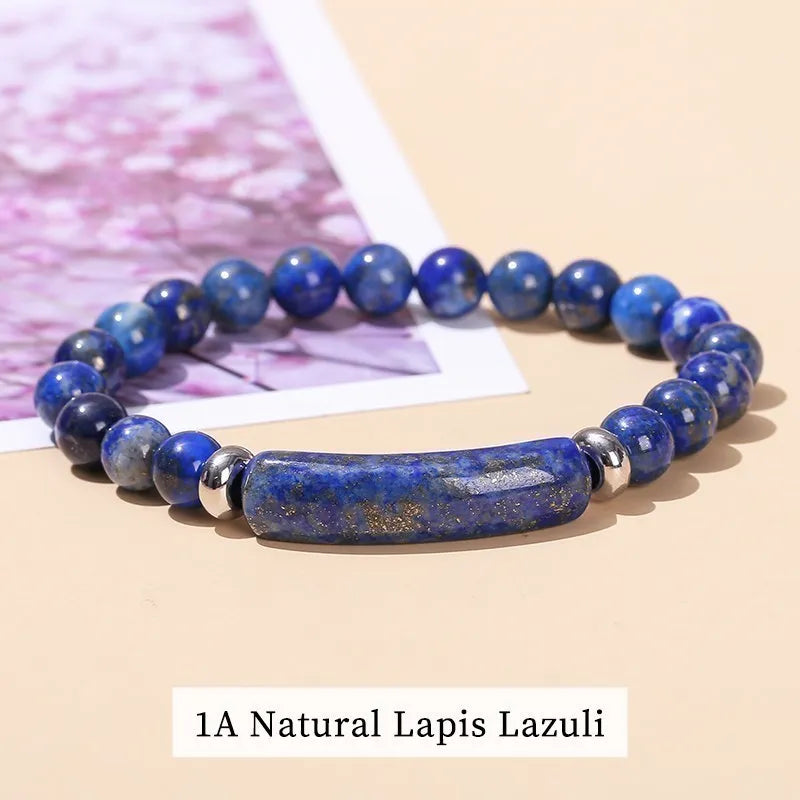JD Natural Stone Tiger Eye & Amethyst Rectangle Bar Charm Bracelet – Healing Crystal Rough Chakra Jewelry for Men & Women Elastic Wrist Band