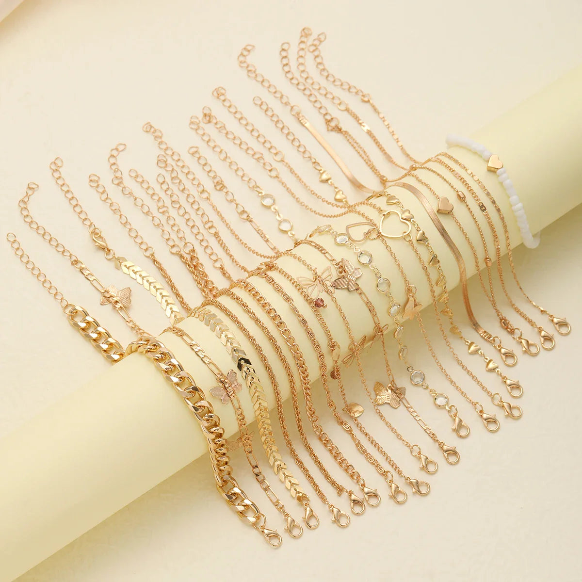 20PCS Bohemian Snake Chain Anklet Set – Vintage Twisted Foot Jewelry for Women, Summer Beach Ankle Bracelet Gift Set
